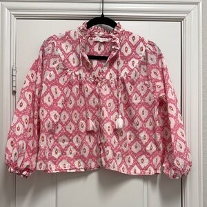 Marea by Liz Joy Pink Ikat Tassel Peasant Blouse